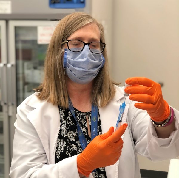 Lauri Saleeby, PharmD, prepares vaccines at the Union County Health Department in Monroe, North Carolina.
