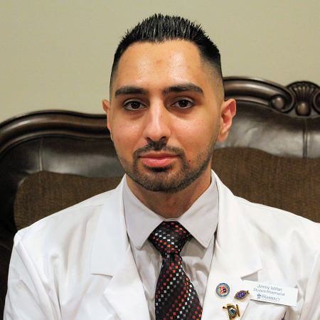 Jimmy Istifan, a student pharmacist at Cedarville University School of Pharmacy, encourages patients to avoid unreliable social media for COVID-19 information and helps them navigate credible sources like the CDC website.