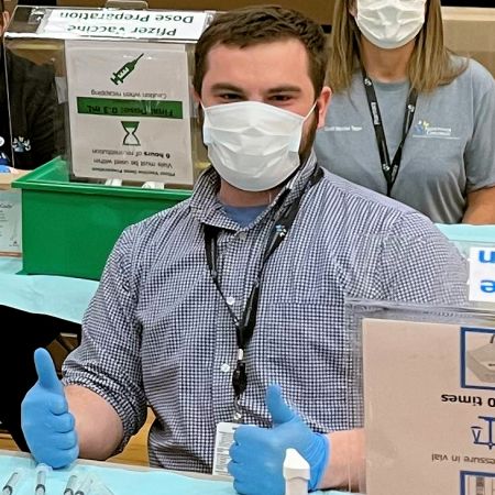 Pharmacist Kyle Hickman ready to provide COVID-19 vaccines at the Orange Clinic at Nationwide Children’s Hospital in Columbus, Ohio..