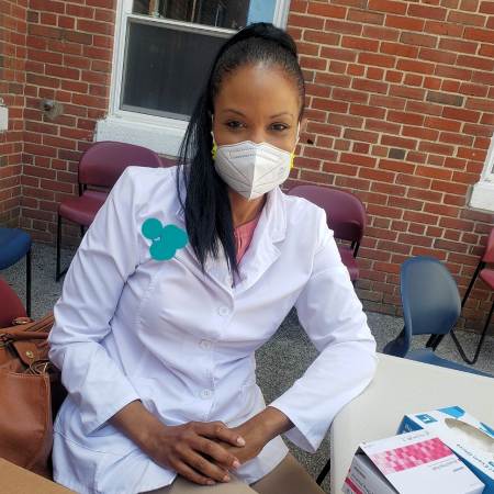 Pharmacist Renee Riddix-Hilliard prior to a COVID-19 vaccine clinic hosted by Rite Aid at an addiction treatment center in Baltimore, Maryland.